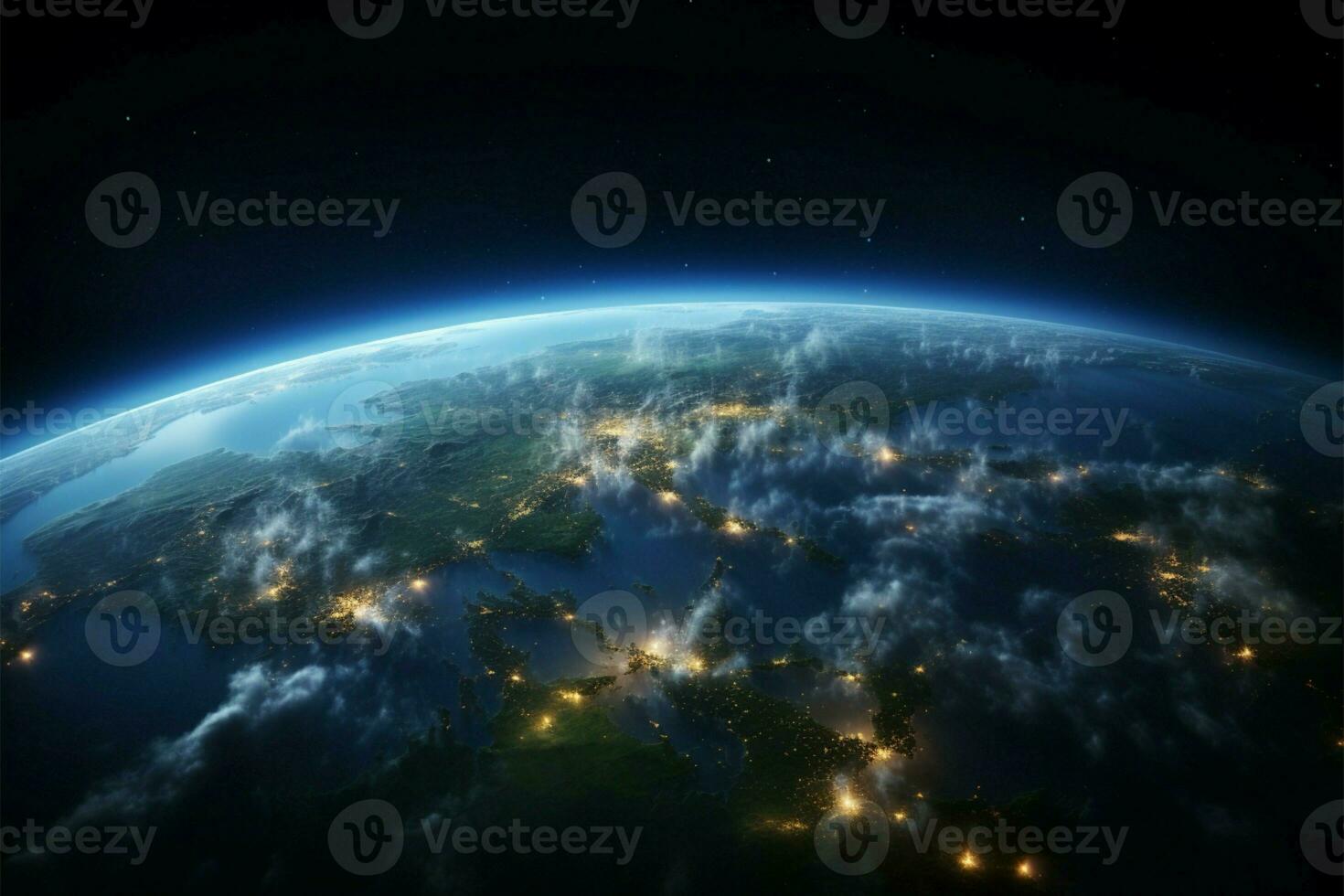 AI generated Orbital marvel Planet Earth view from space with ample copy photo