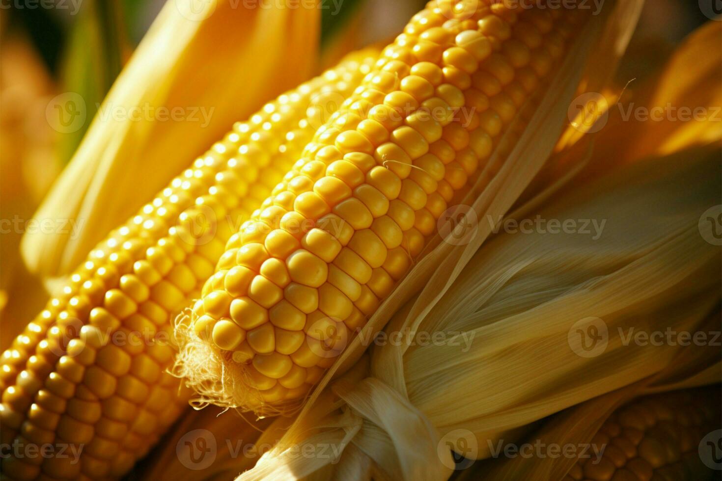 AI generated Harvest abundance Ripe maize plant closeup, organic agriculture freshness photo