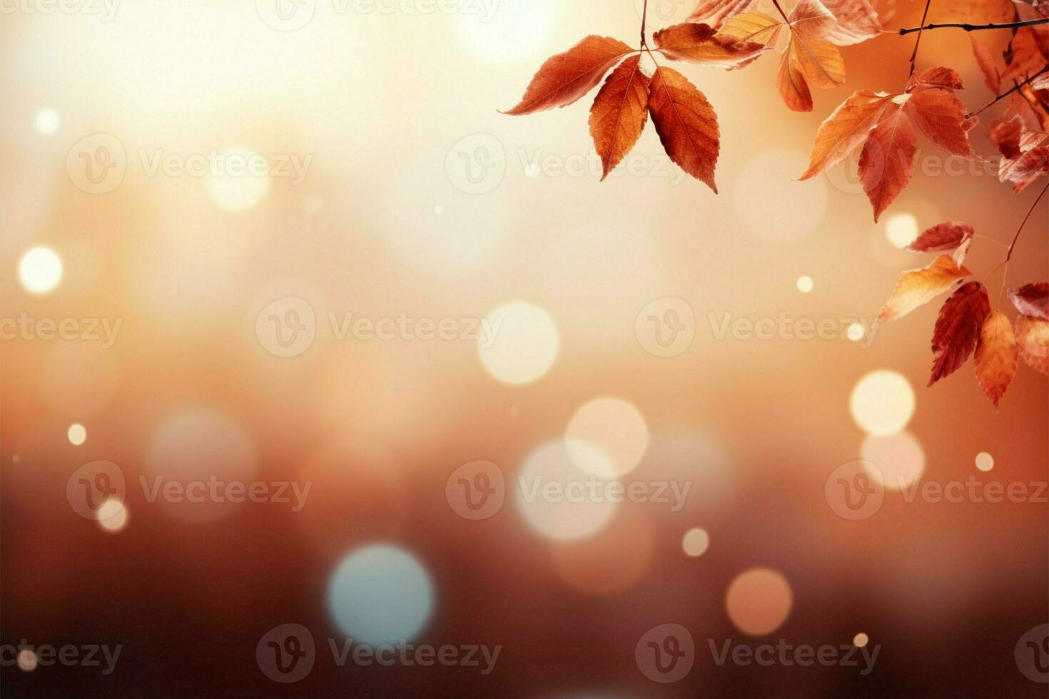 AI generated Seasonal transition Falling autumn background with abstract bokeh design photo