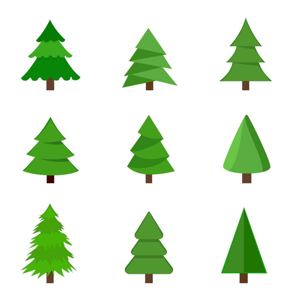 Collection of Christmas trees. isolated on white background. vector illustration