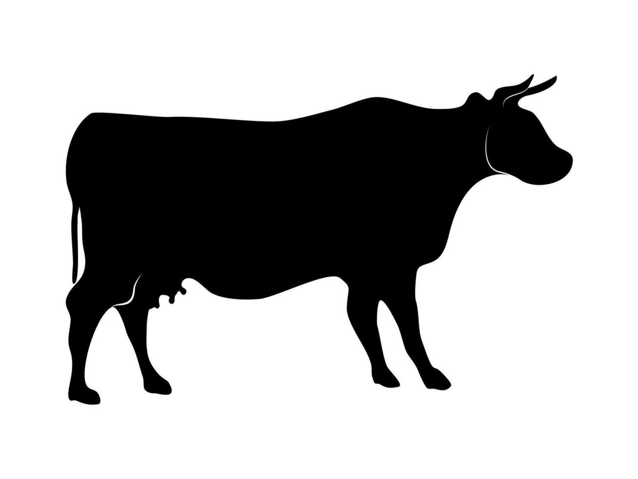 Black silhouette cow isolated on white background. vector