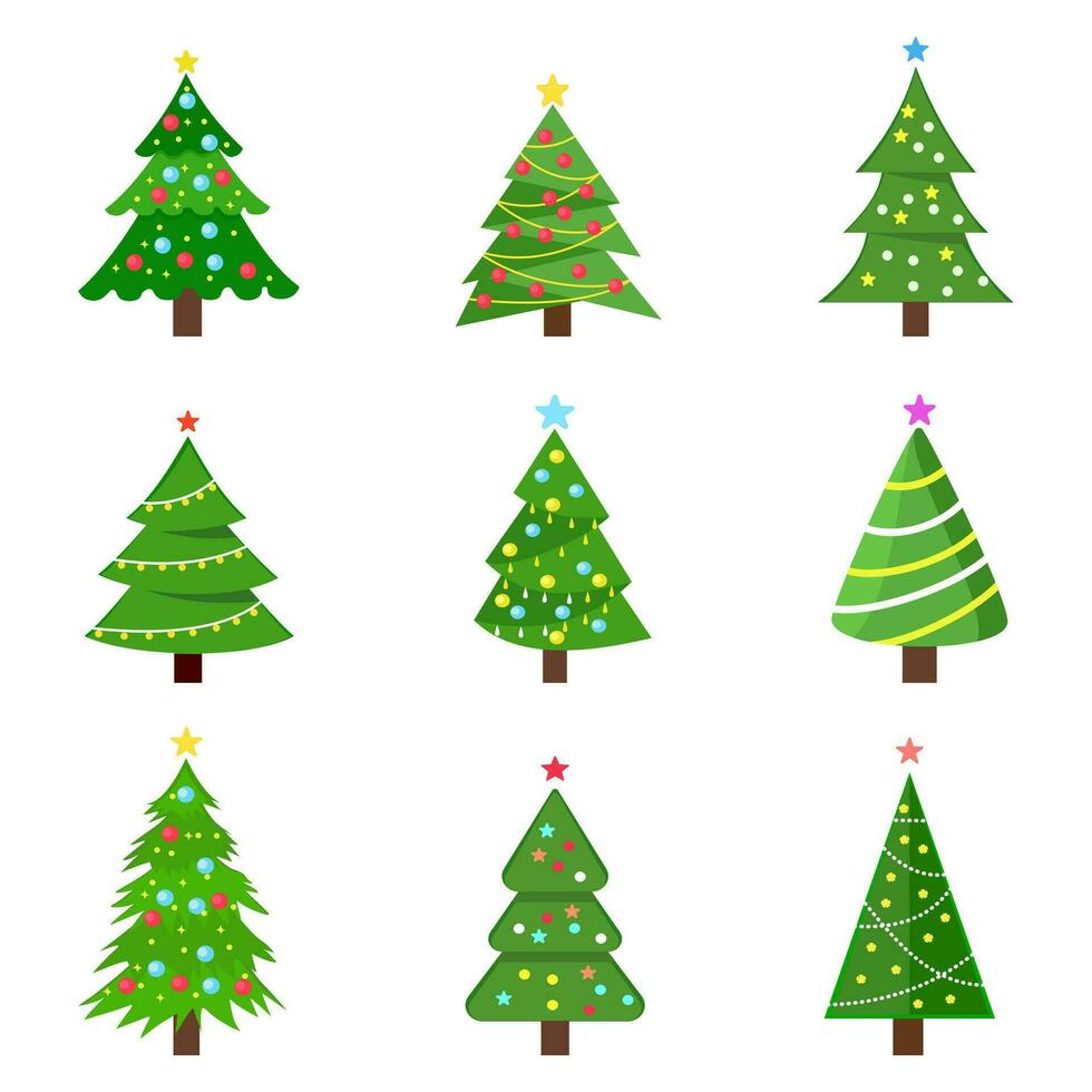 Collection of Christmas trees. modern flat design. vector illustration