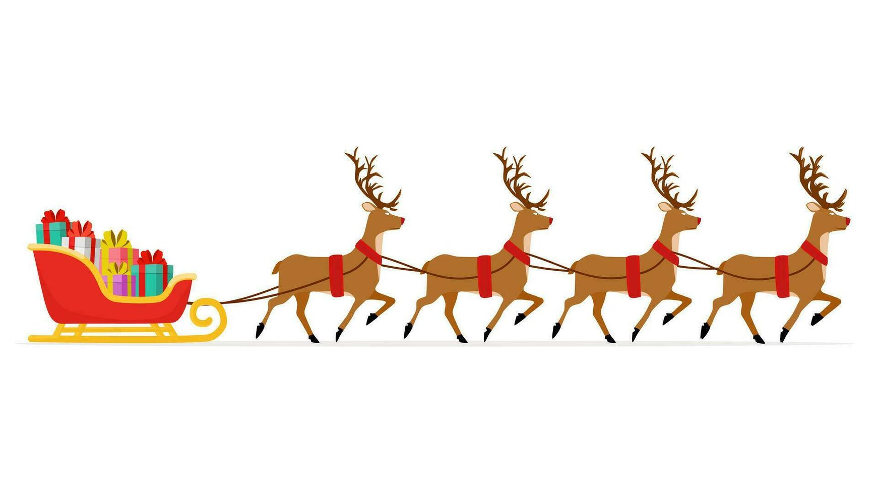 Sleigh with Presents and Reindeer on Christmas vector illustration