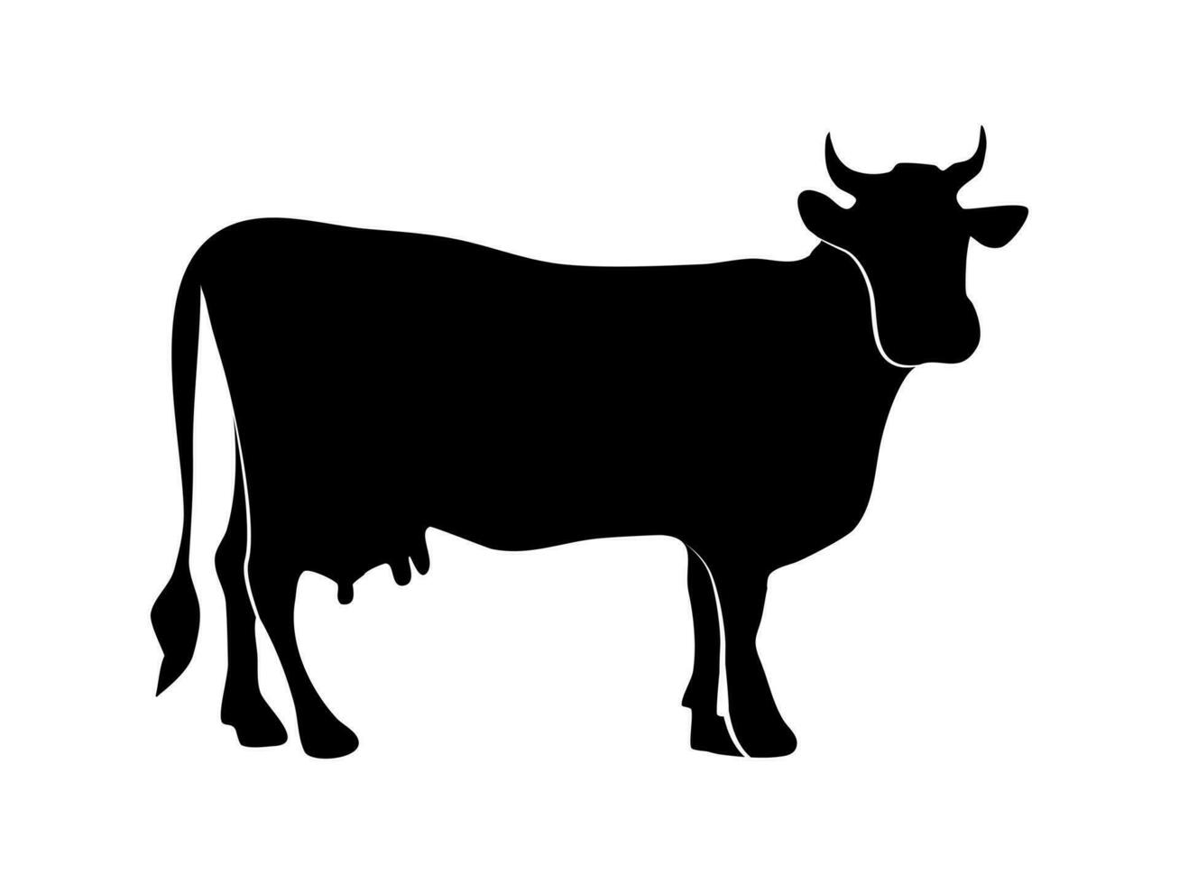 Black silhouette cow isolated on white background. vector