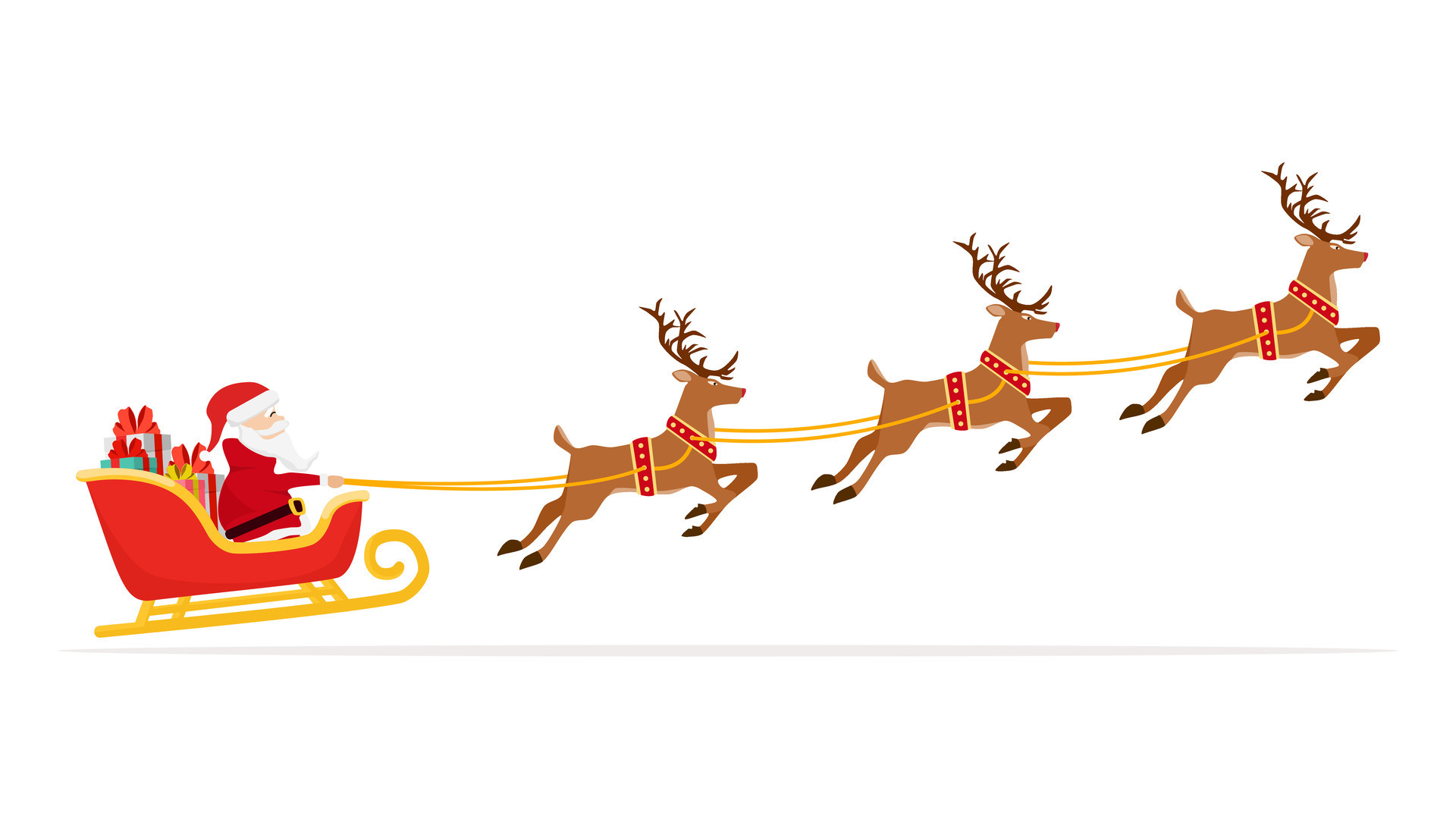 Santa Claus Flying In Sleigh With Gifts And Reindeer Christmas And New Santa Claus Flying In Sleigh With Gifts And Reindeer Christmas And New Year Celebration Vector