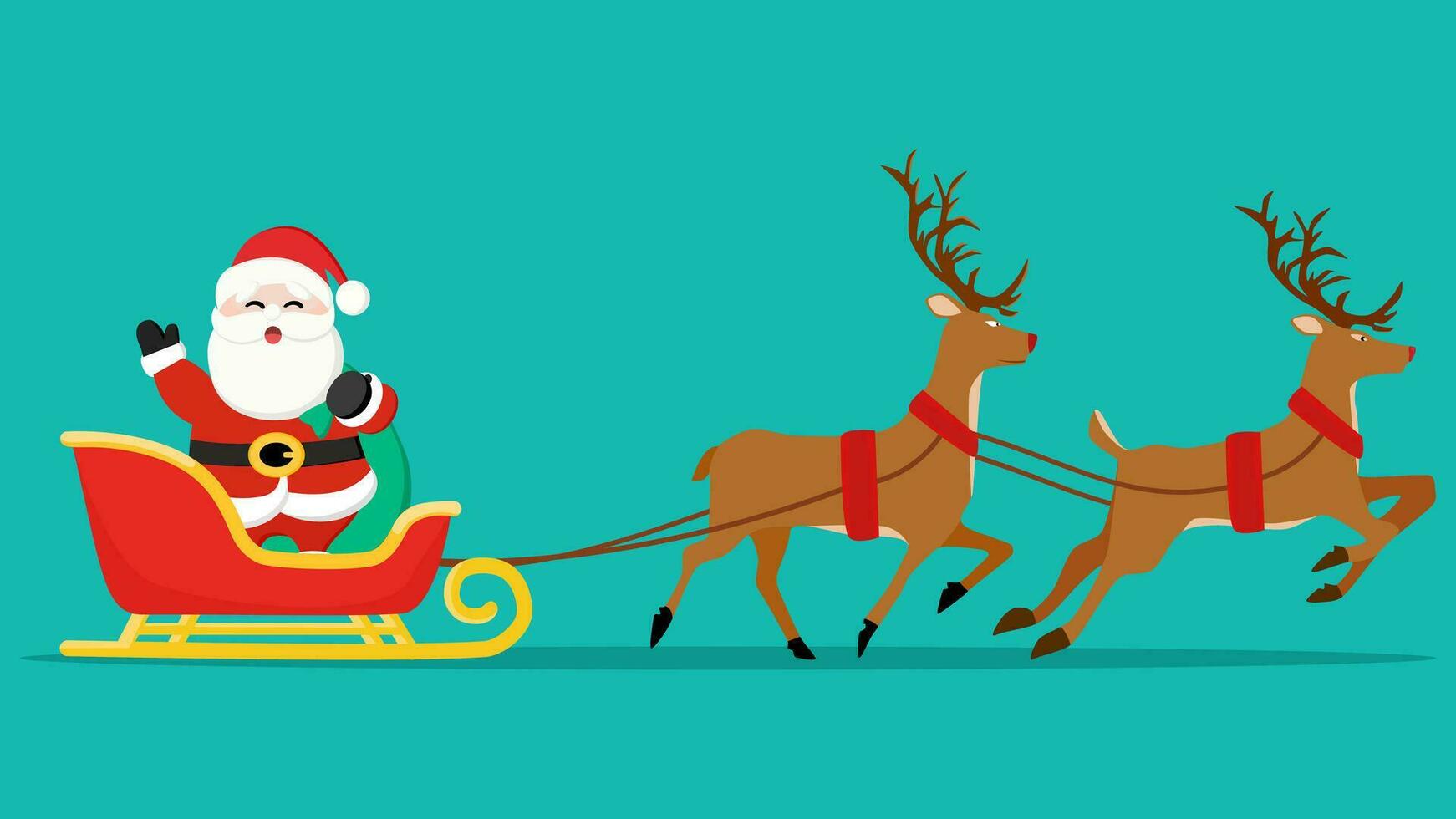 Santa Claus flying in sleigh with gifts and reindeer. Christmas and New Year celebration vector