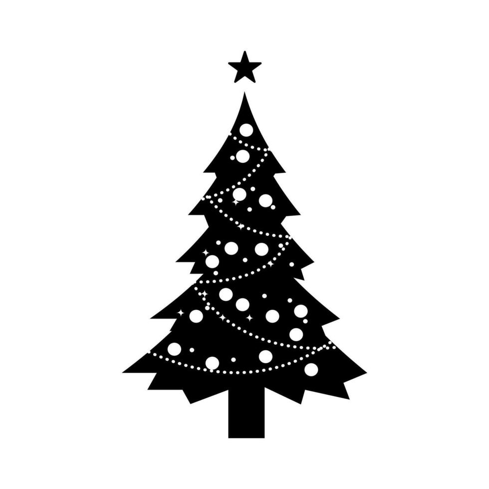 silhouette of Christmas tree. isolated on white background. vector illustration