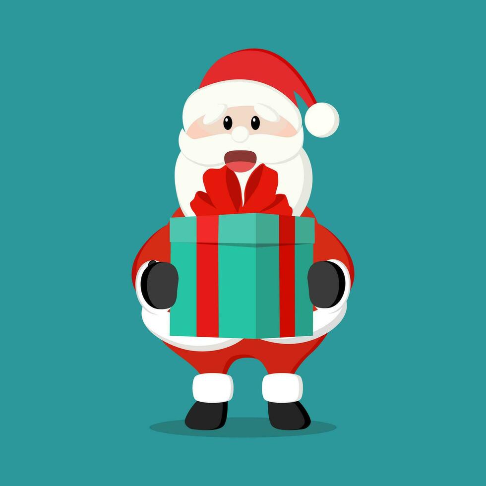 Papa Noel claus participación un regalo caja o dando presente. Navidad tradición. vector