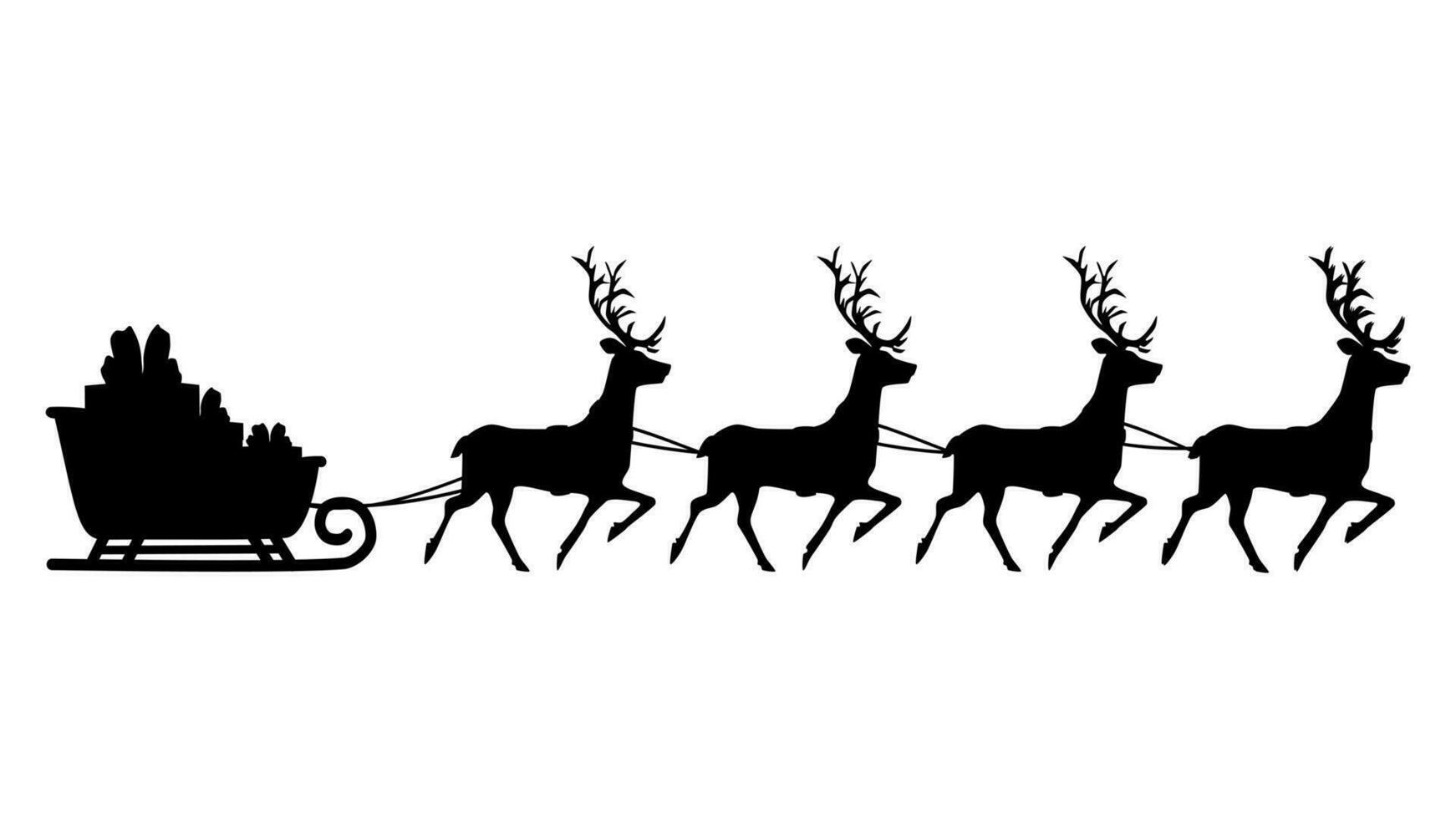 Silhouette of Sleigh with Presents and Reindeer on Christmas vector