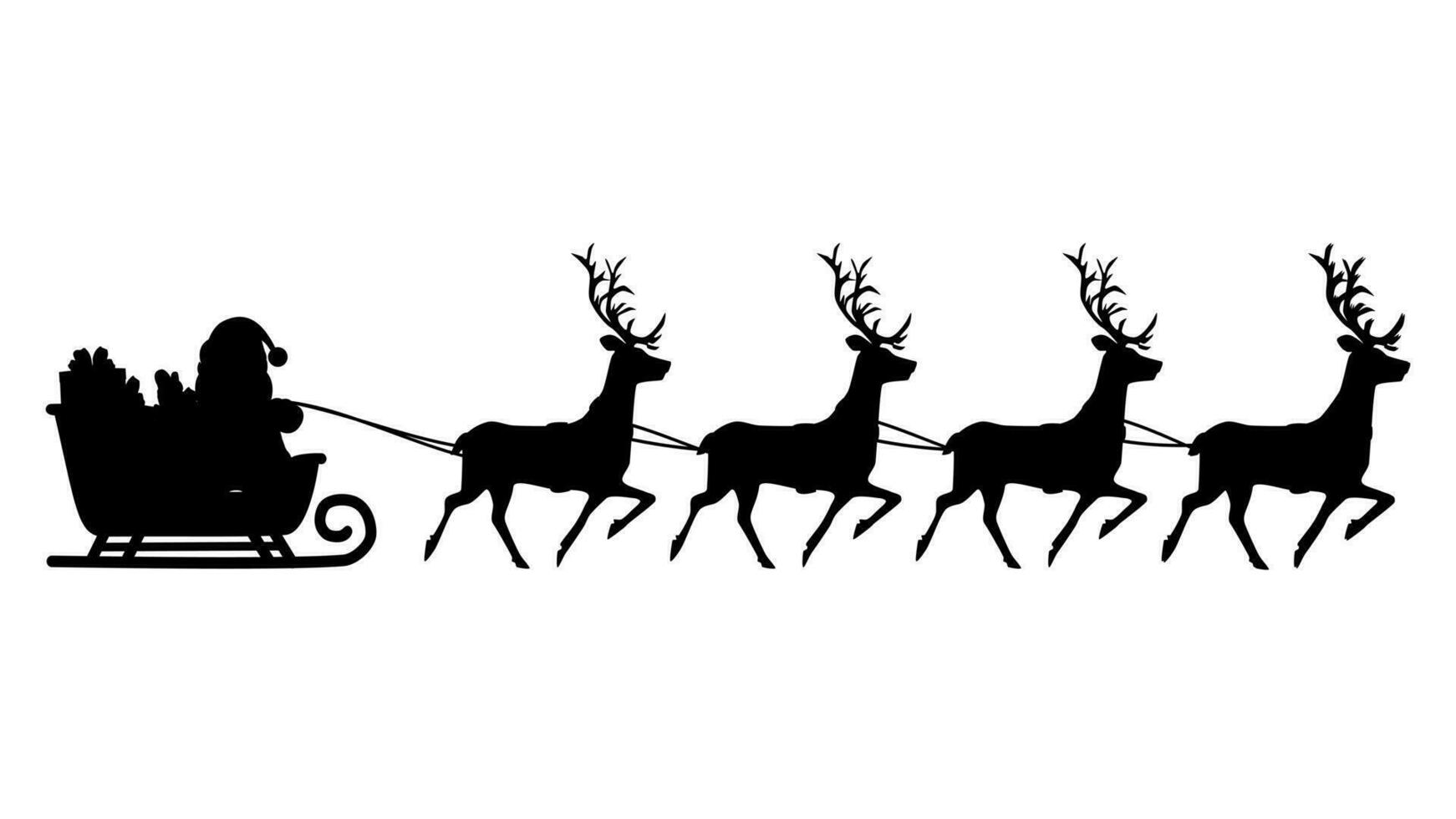 Silhouette of santa claus with reindeer and gifts Christmas season. Vector illustration