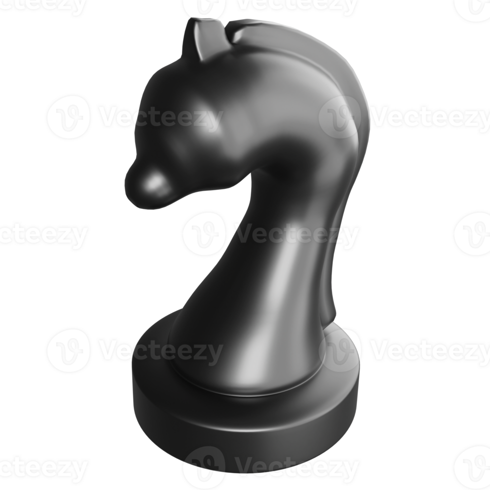 Black knight chess piece clipart cartoon design icon isolated on transparent background, 3D render chess concept png