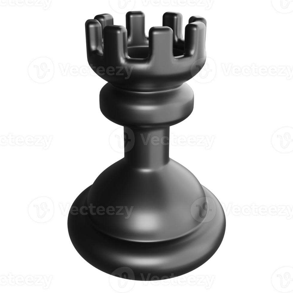 Black rook chess piece clipart cartoon design icon isolated on transparent background, 3D render chess concept png