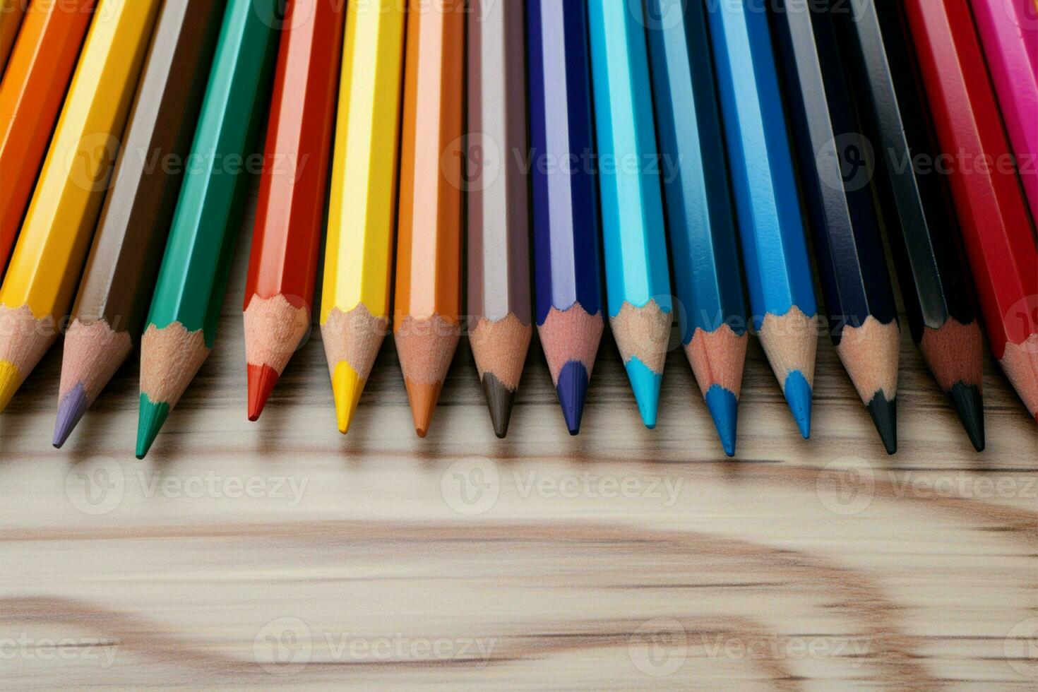 AI generated Pencil spectrum A mix of school pencils in various colors photo