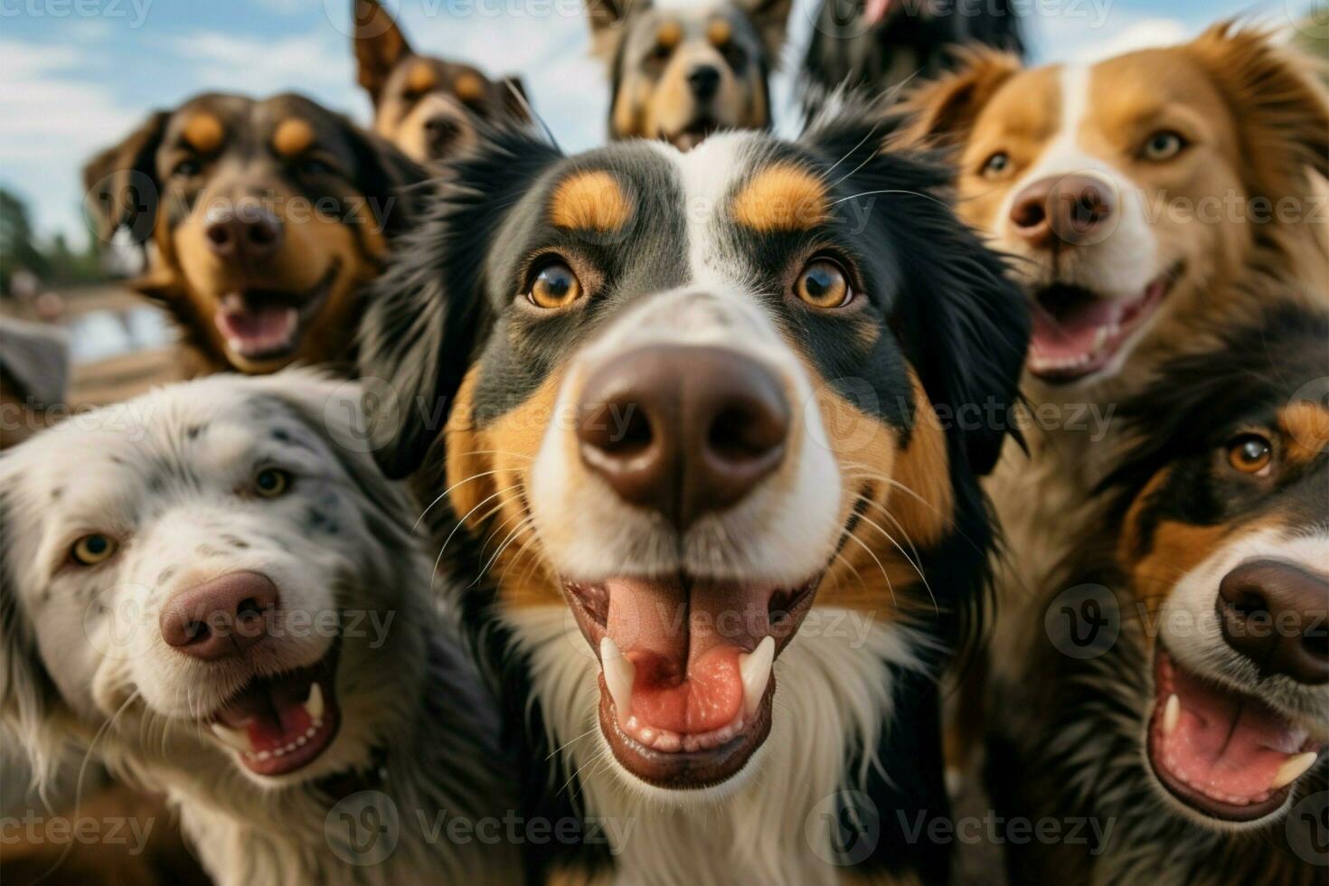 ai generado canino selfie equipo perros Huelga un actitud con juguetón carisma foto