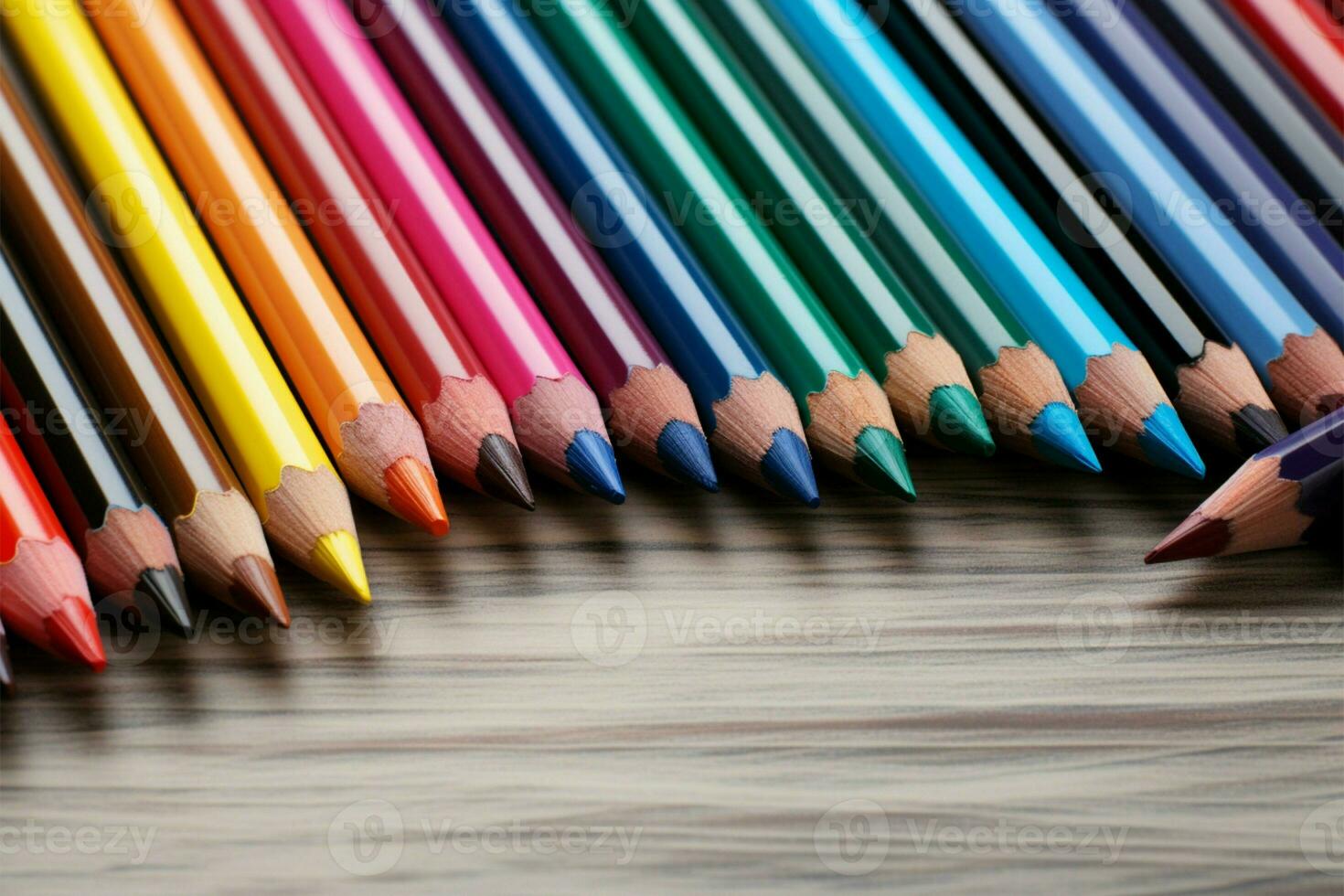 AI generated Color palette School pencils displaying an array of vibrant colors photo