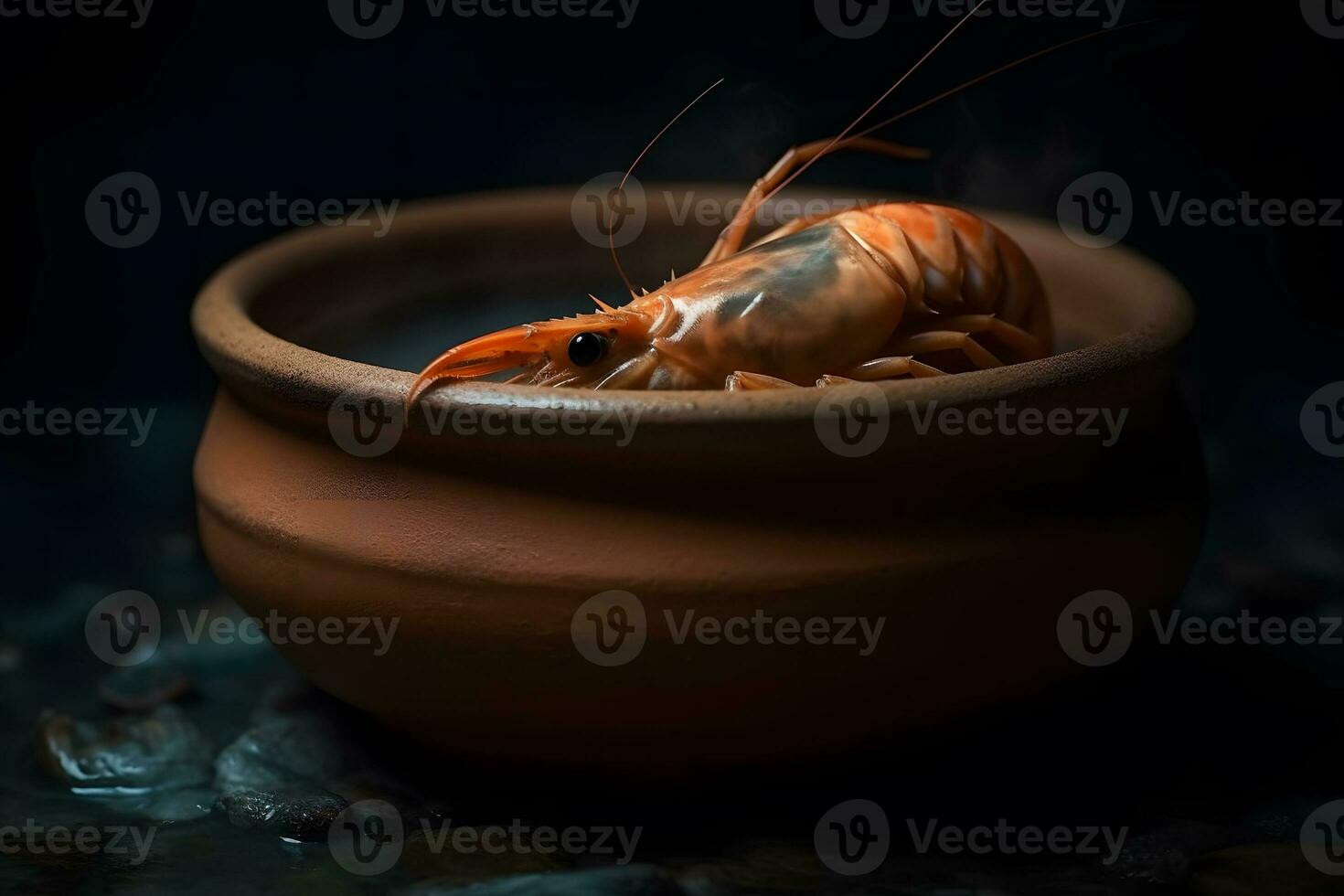 AI generated Delicious boiled crayfishes on black table, closeup. Neural network AI generated photo