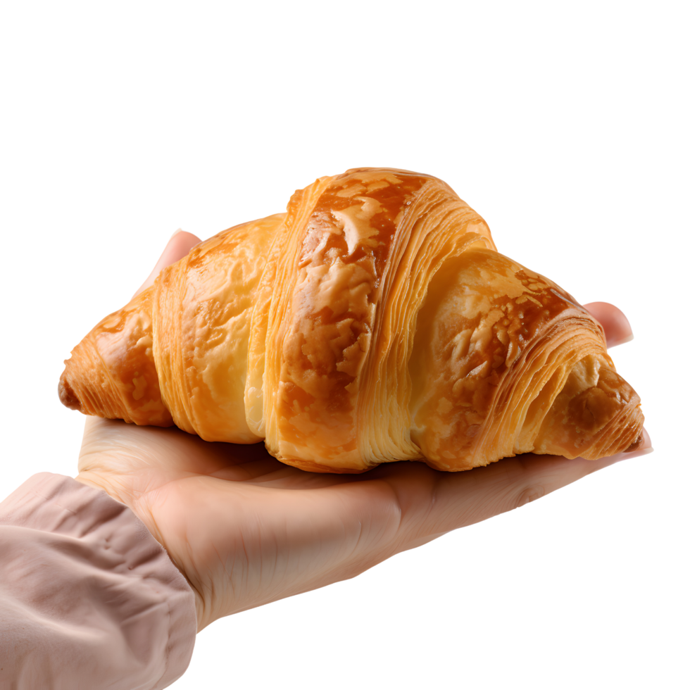 AI generated Croissant Held in Hand for Promotion, Gourmet Advertising png