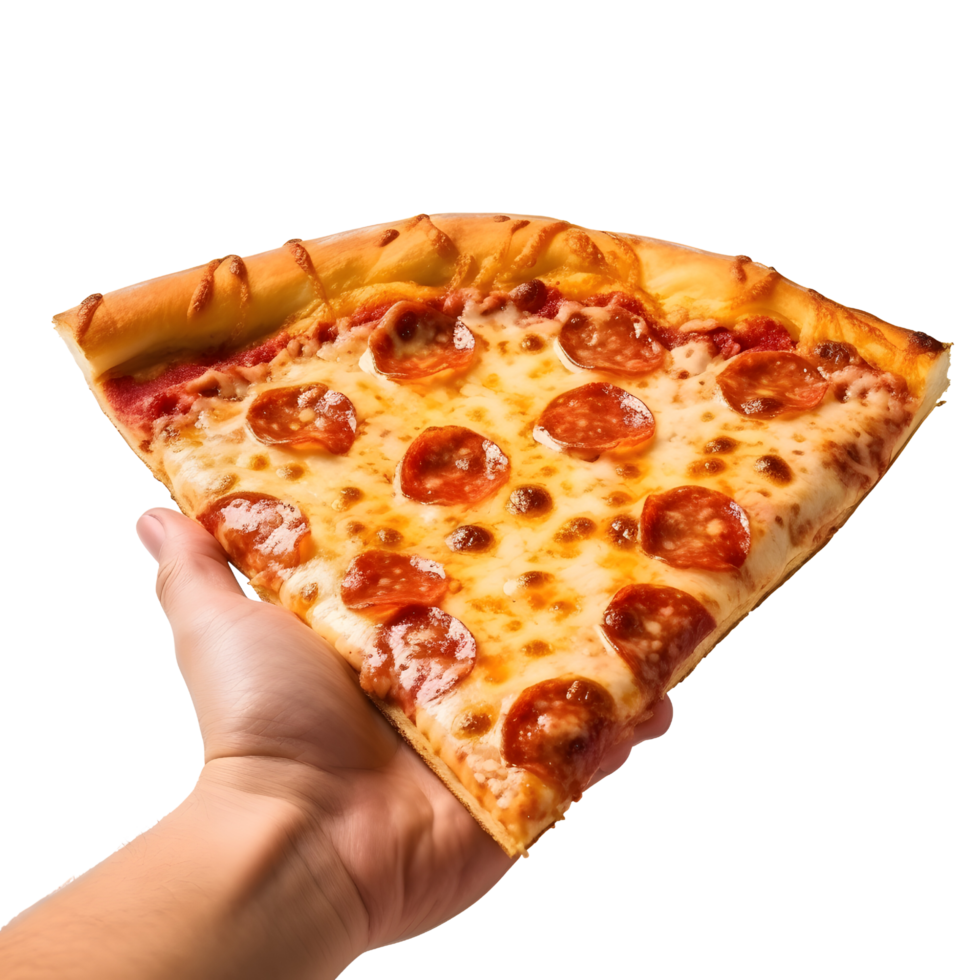 ai gerado mão segurando uma delicioso pizza fatia png