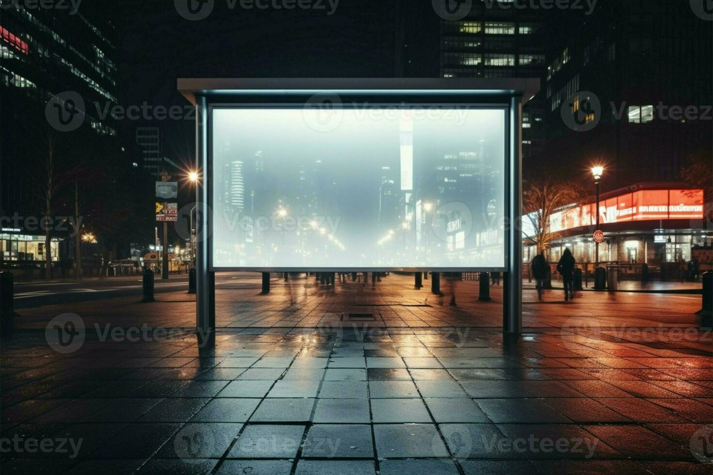 AI generated Commercial display Outdoor billboard frame for city advertisements at night photo