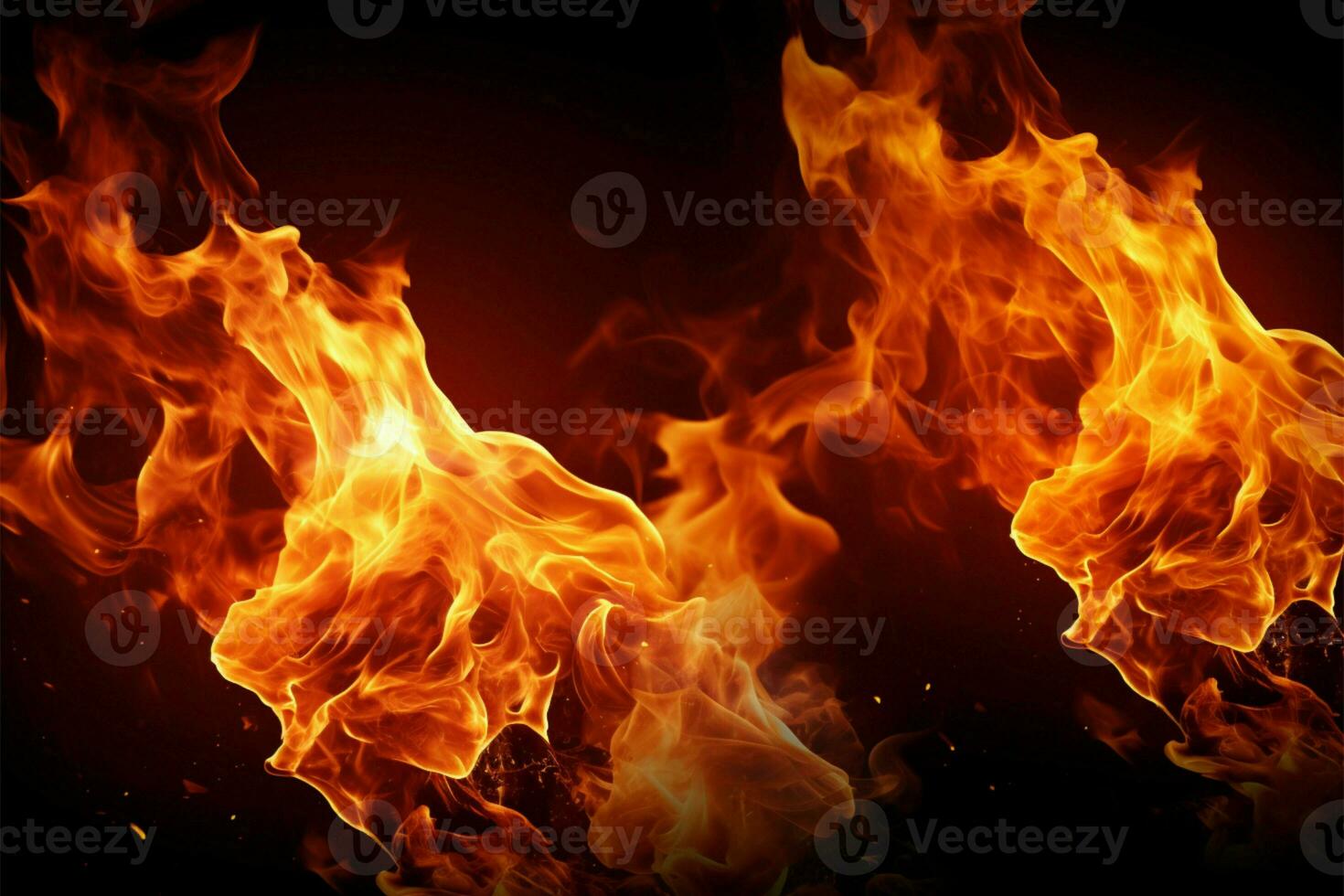 AI generated Burning passion Closeup of fire flames on black isolated