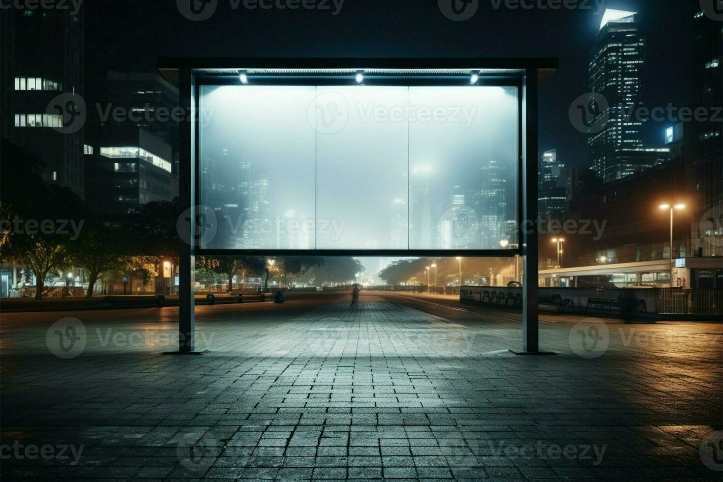 AI generated Commercial display Outdoor billboard frame for city advertisements at night photo