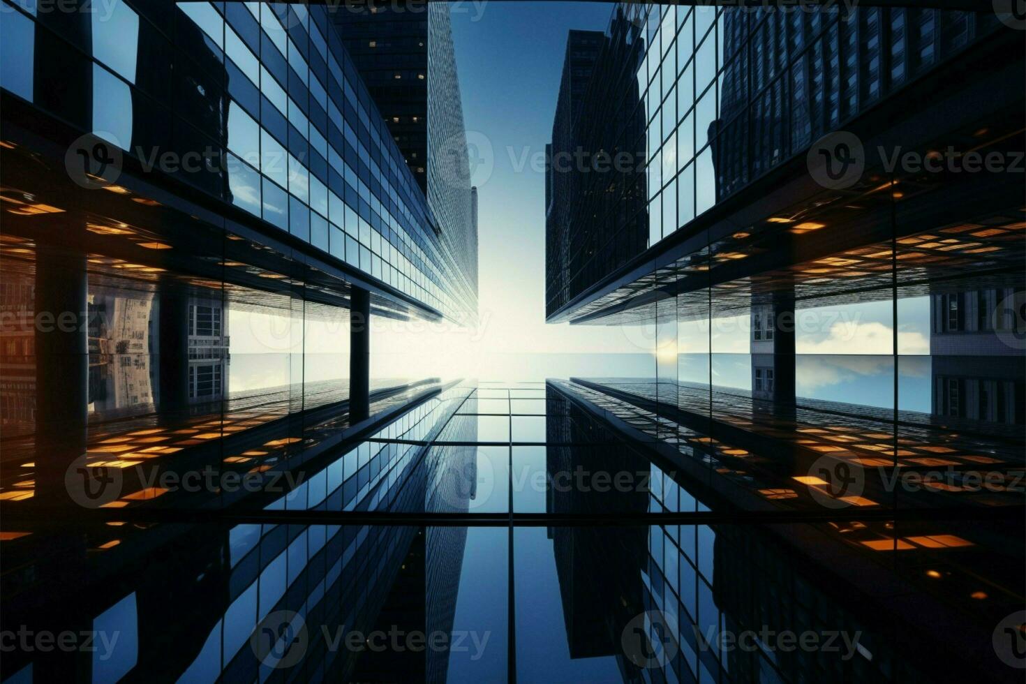 AI generated Urban architecture Low angle view of a business district office building photo