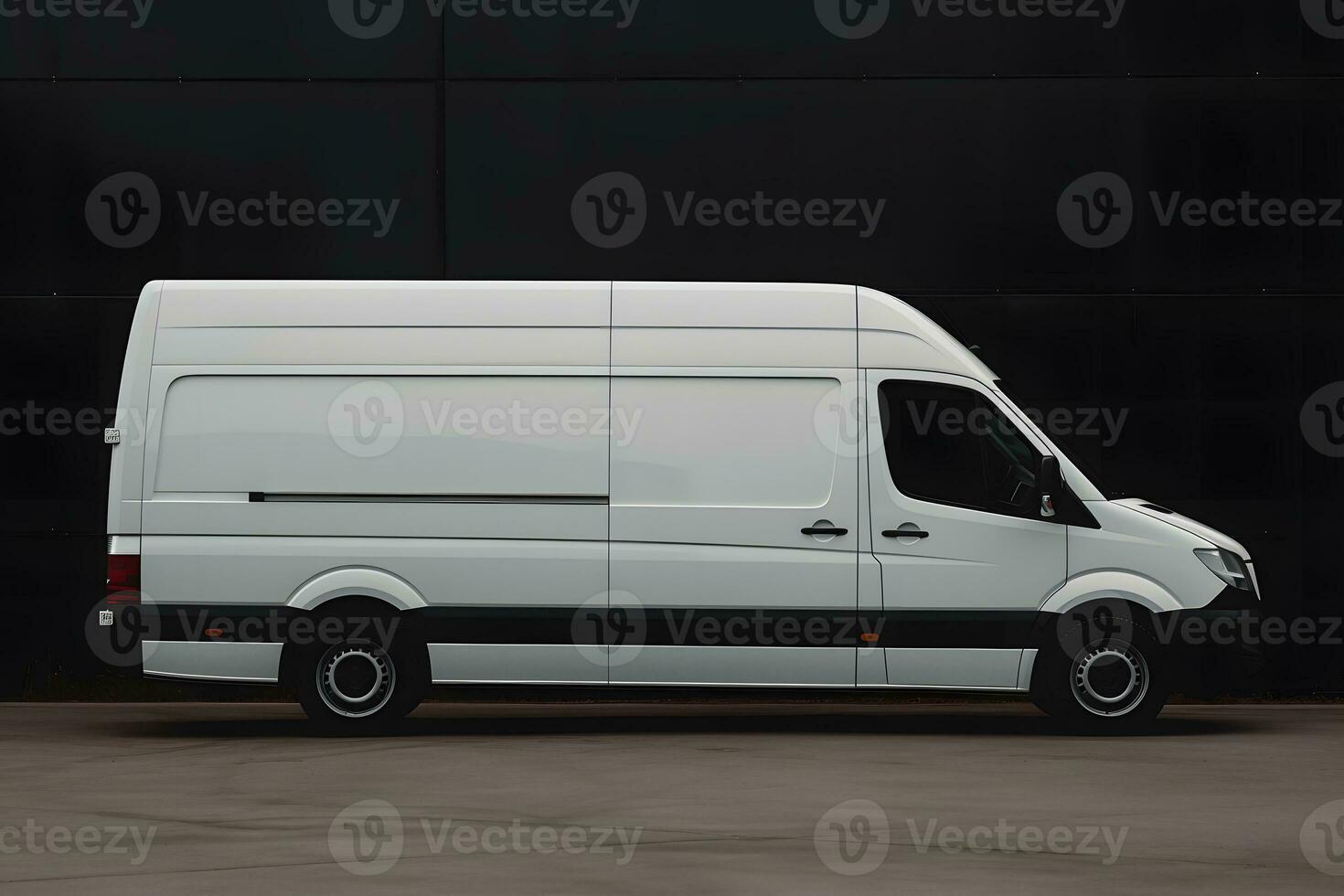 AI generated Mockup minibus white on dark background. Neural network AI generated photo