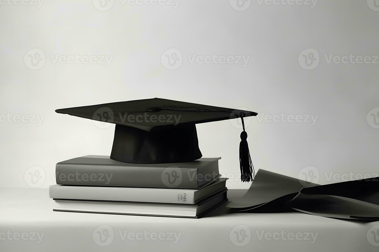 AI generated graduation hat and book for education day. Neural network AI generated photo