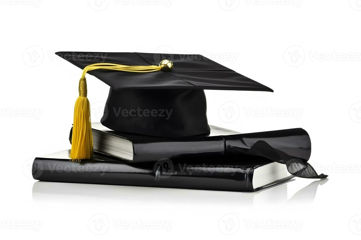 AI generated graduation hat and book for education day. Neural network AI generated photo