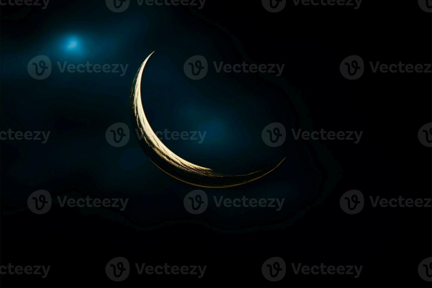 AI generated Evening charm Half moon gracing the early dark blue sky photo