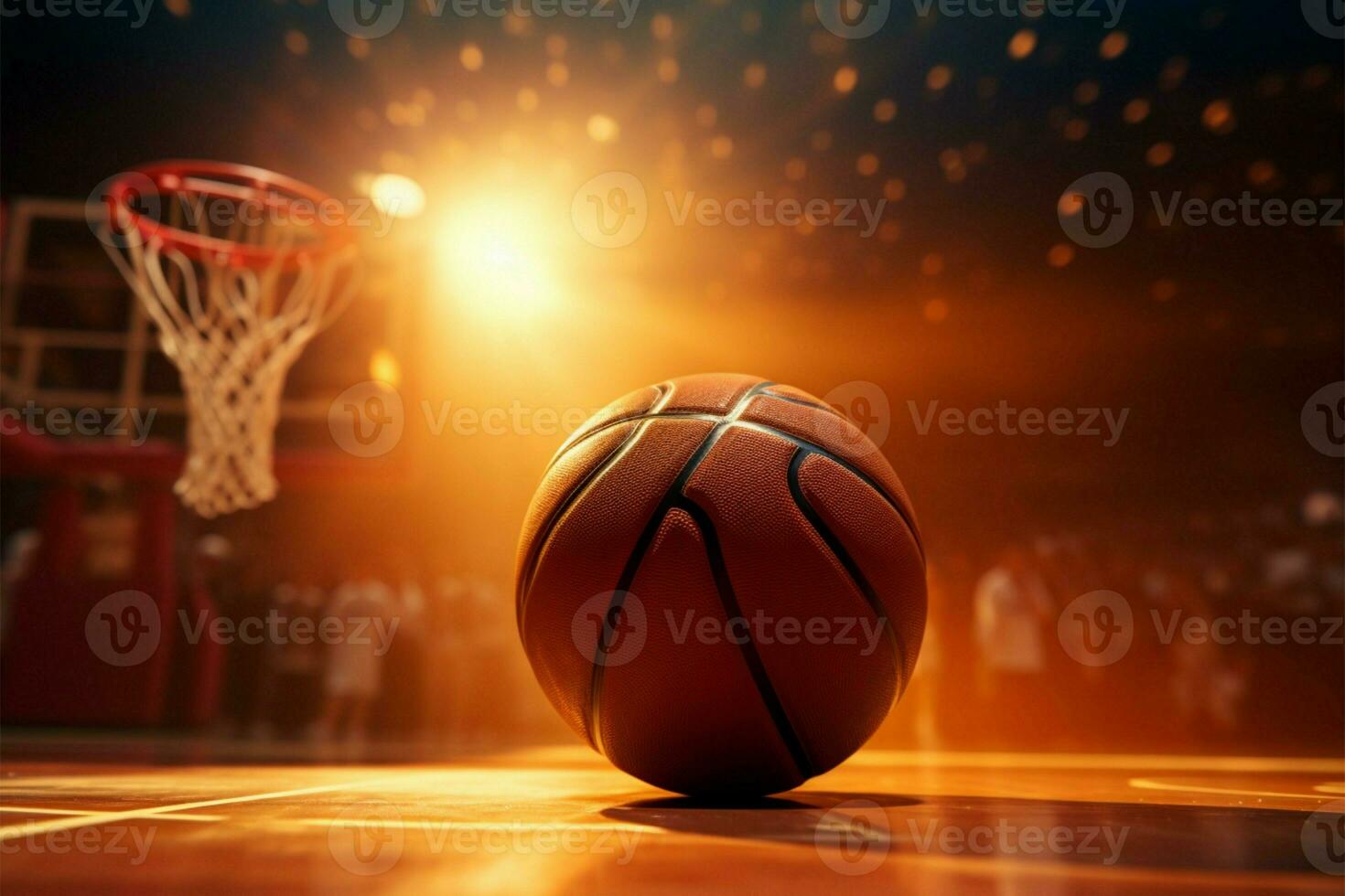 ai generado golpe remojar vibraciones baloncesto juego con aro, corte, y competitivo instinto foto