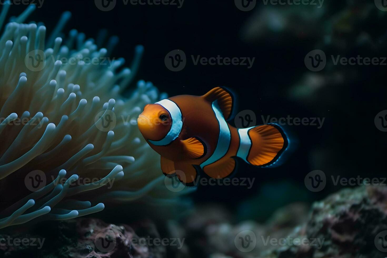 AI generated Clownfish Marine Life Anemone Reef. Neural network AI generated photo