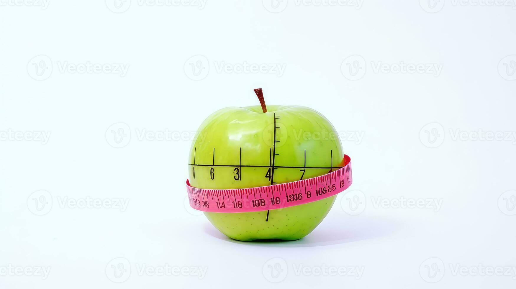 AI generated Apple and measuring tape isolated on white background. Nutrition tips Concept photo