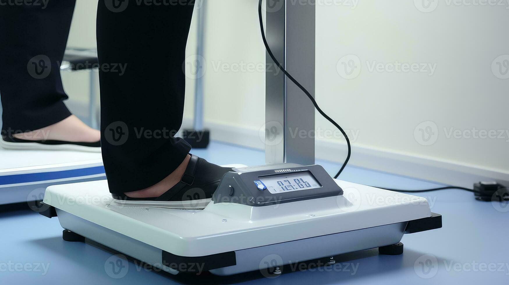 AI generated Close up of a woman standing on a weight scale with her feet on it photo