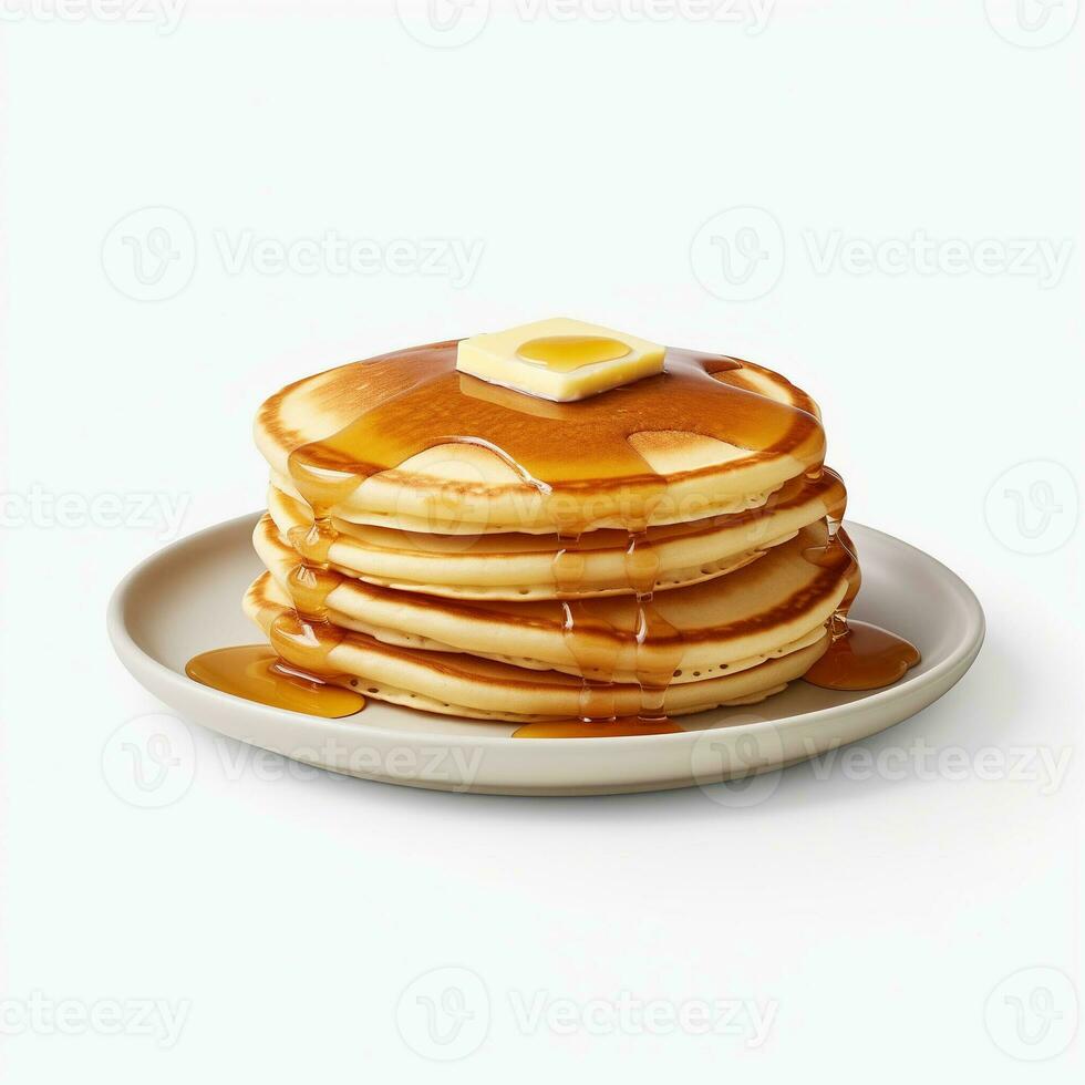 AI generated Collection of Visually Appealing Breakfast Pancakes with Butter and Syrup on Top photo