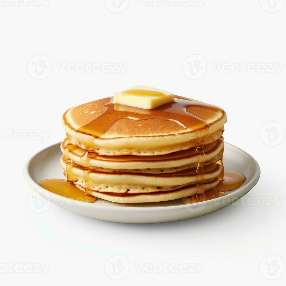 AI generated Collection of Visually Appealing Breakfast Pancakes with Butter and Syrup on Top photo