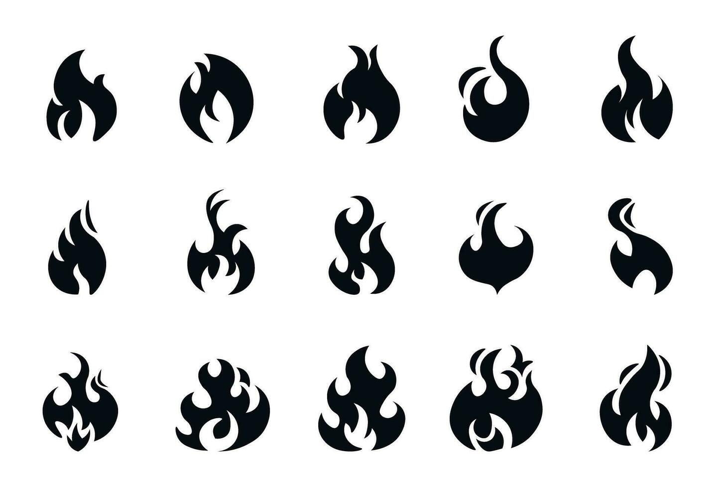 Fire icon set black and white vector