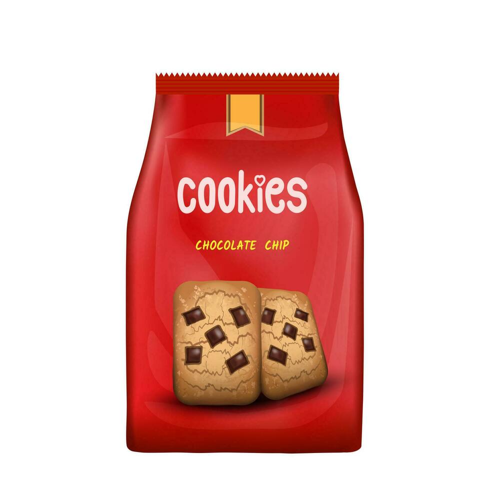Design packaging template for chocolate chip cookies snack. Vector illustration EPS 10.