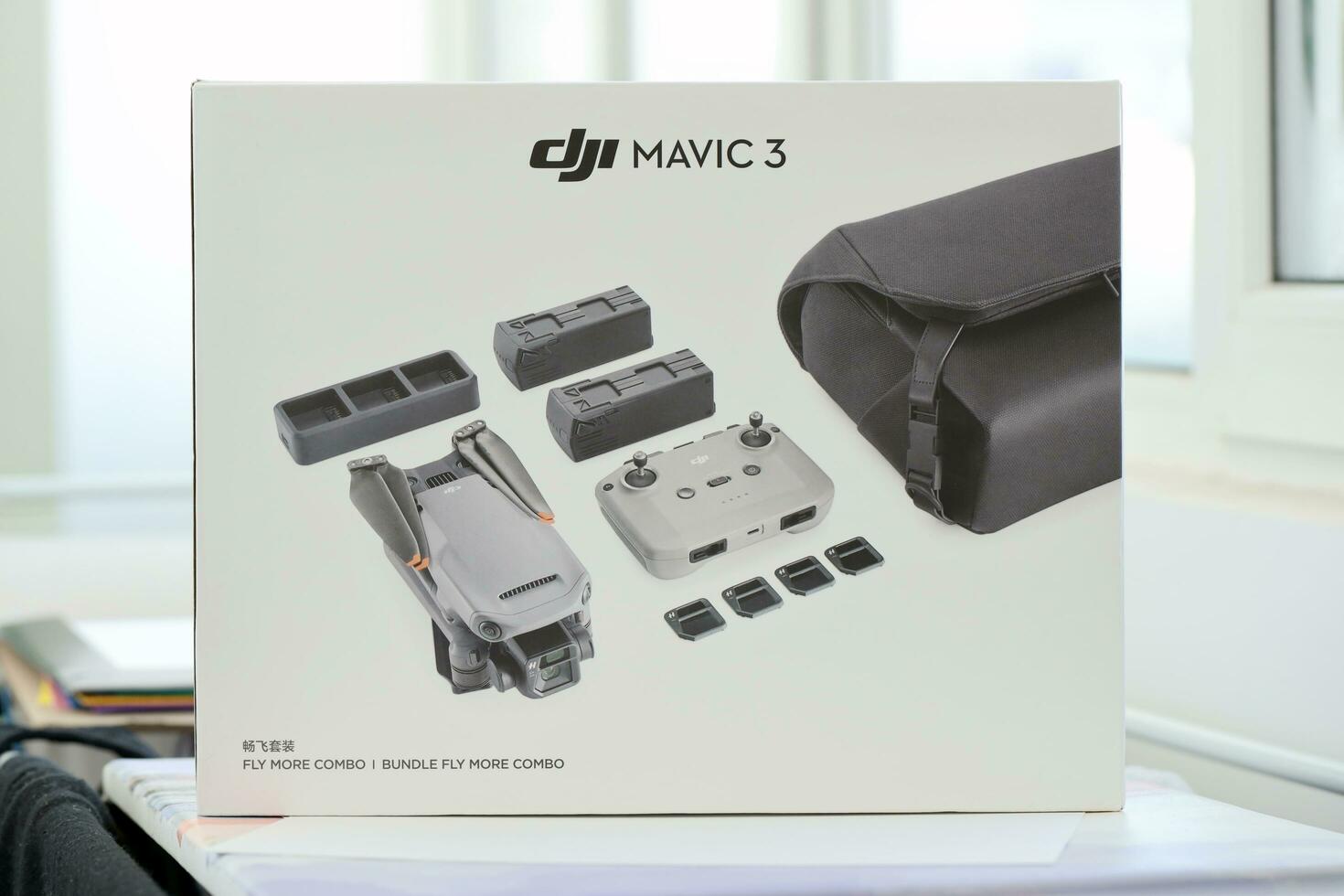 KYIV, UKRAINE - 4 MAY, 2023 new DJI Mavic 3 fly more combo quadrocopter drone photo