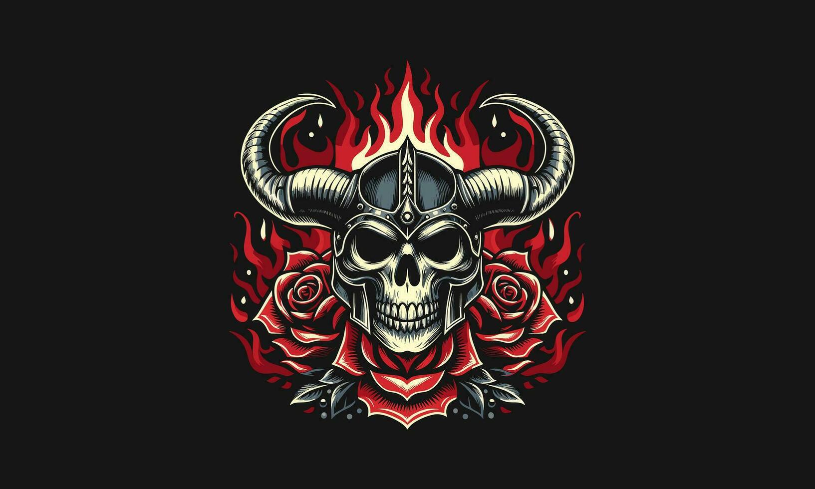 head skull with horn and flames vector mascot design