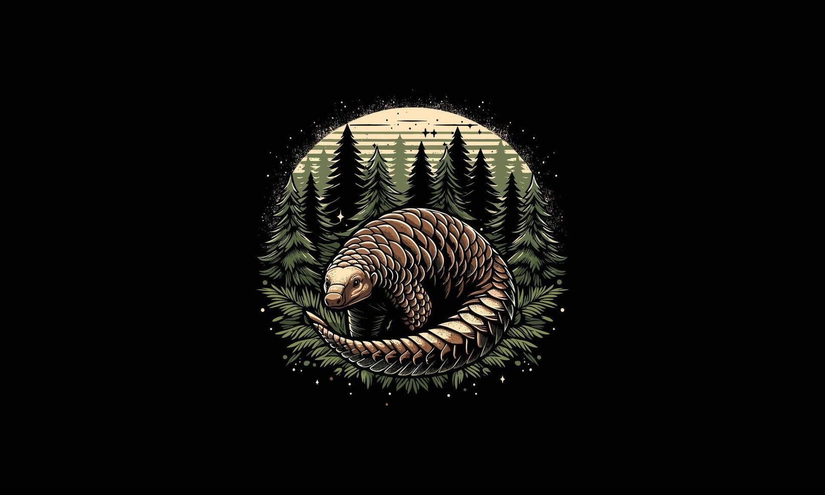 pangolin on forest vector artwork design