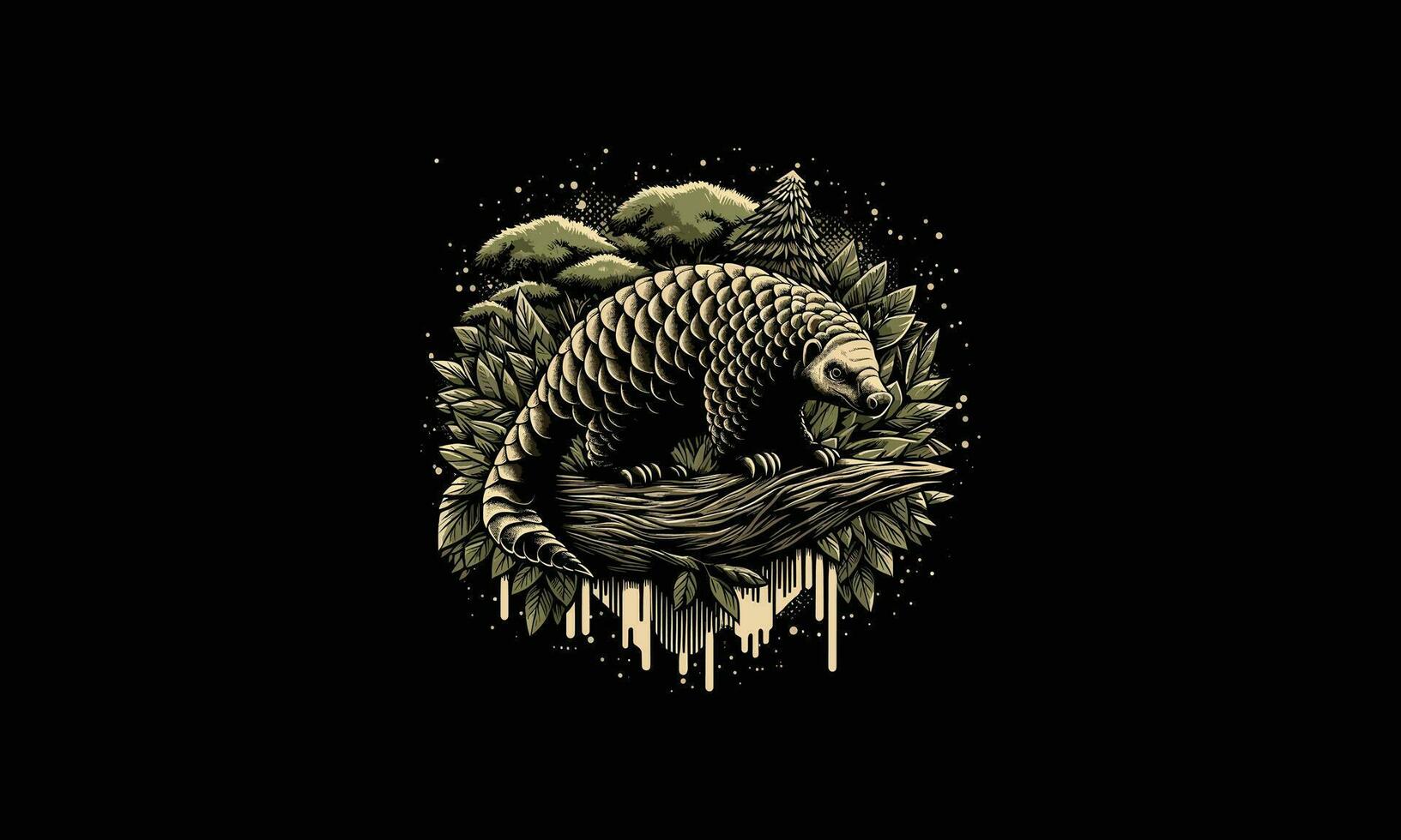 pangolin on forest vector artwork design