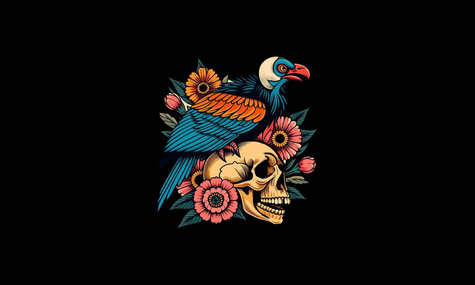 vulture with head skull vector artwork design