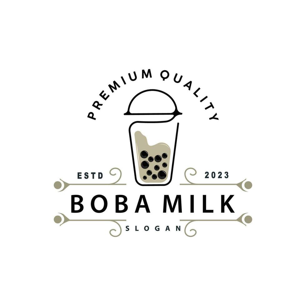 Boba Drink Logo, Milk Tea Cute Boba Pearl Jelly Drink Bubble Vector Simple Minimalist Design