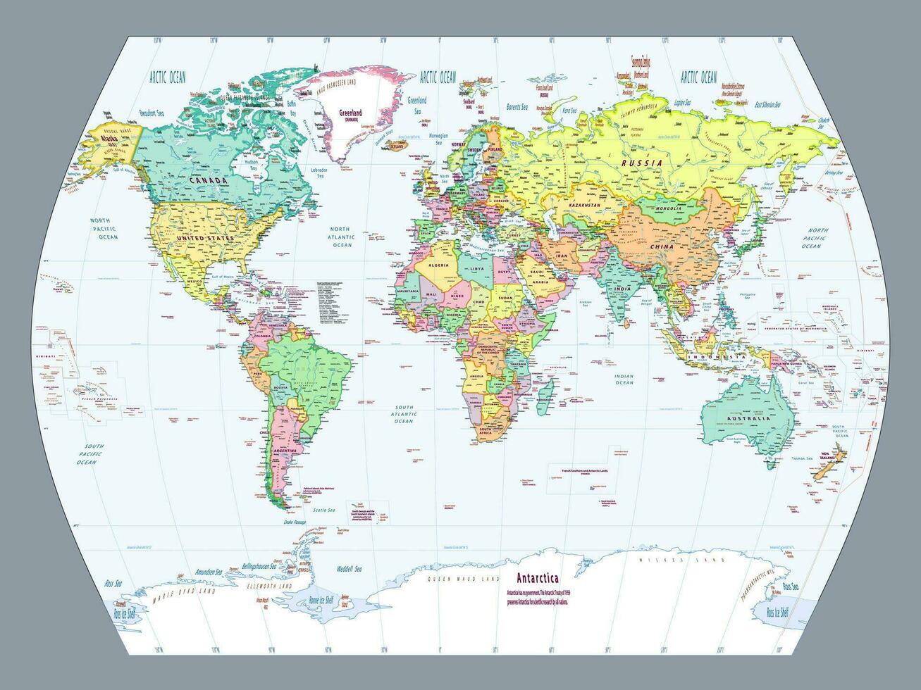 English language political world map World times projection vector