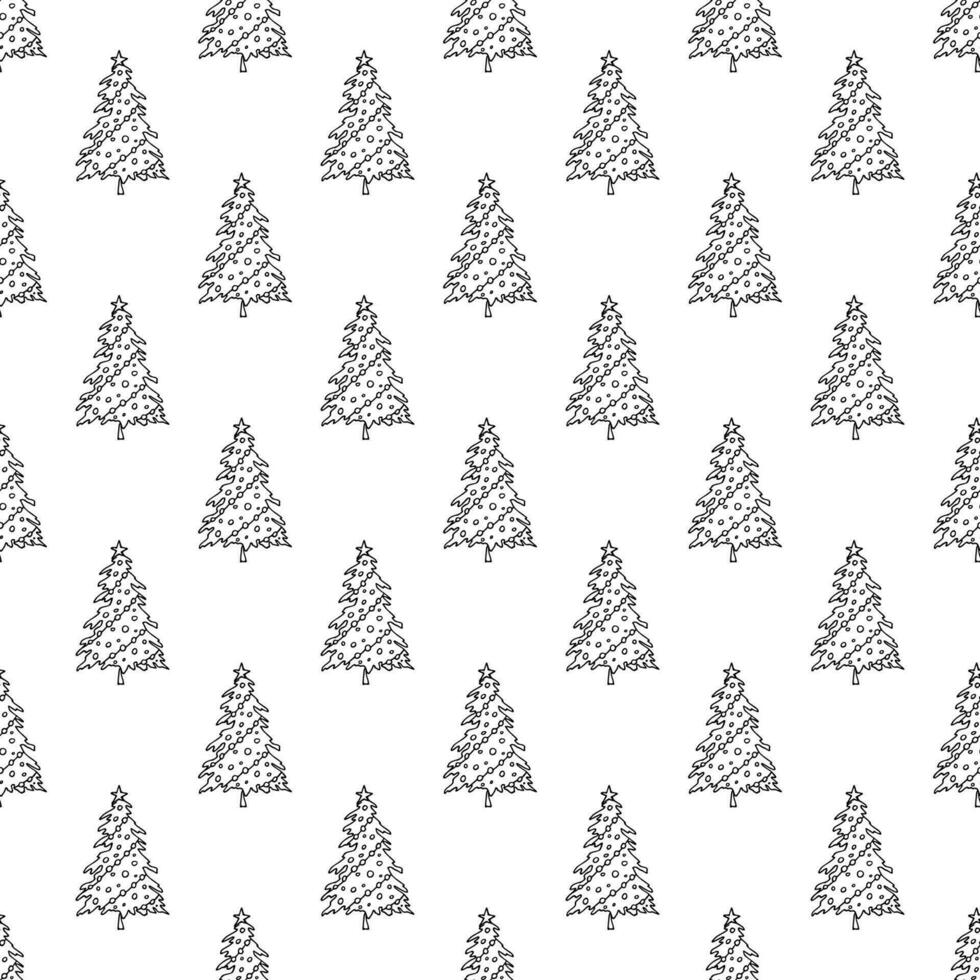 Seamless pattern with geometric minimal scandinavian Christmas tree doodle for decorative print, wrapping paper, greeting cards and fabric vector