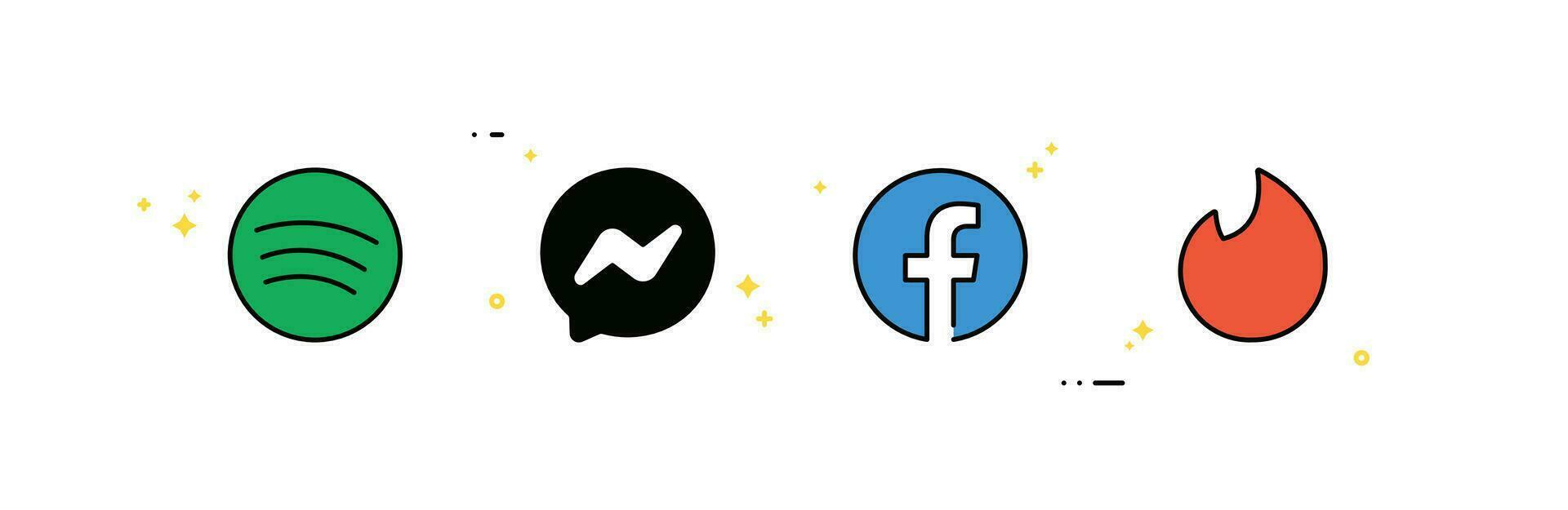 Social media logo icons, facebook, twitter, instagram, whatsapp, youtube, tiktok and flat design style minimal variety vector illustration.