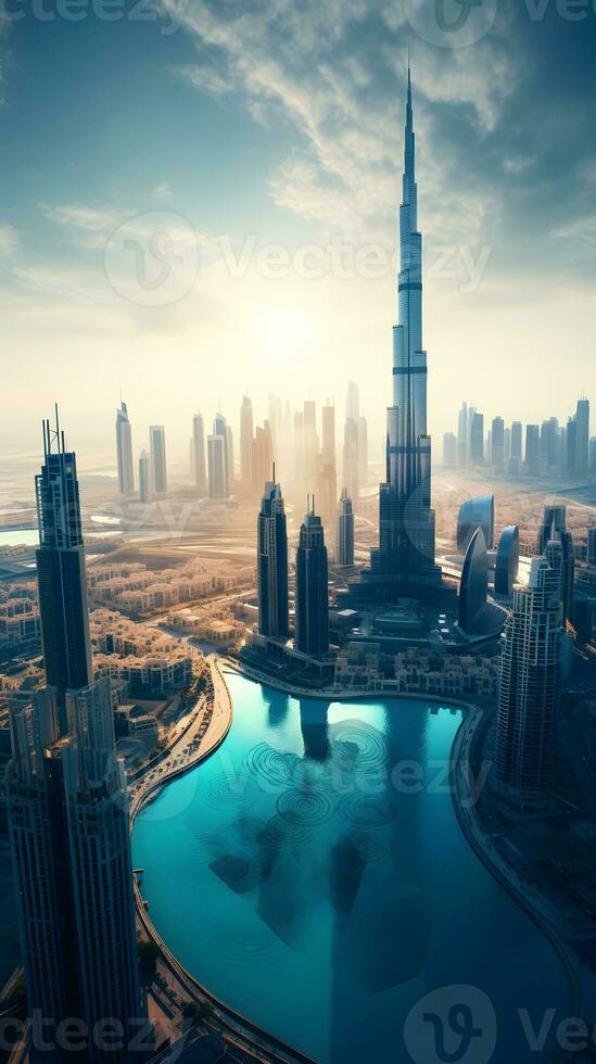 AI generated Potrait Dubai city skyline, UAE photo