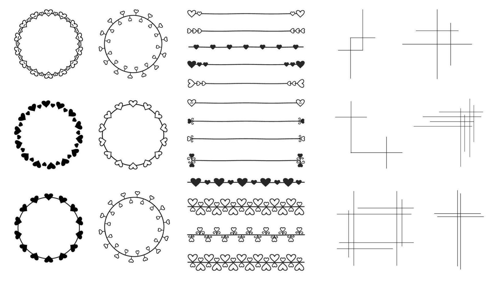 Linear Wreath Hearts Design, Horizontal Line with Hearts , Geometric elements Illustration vector