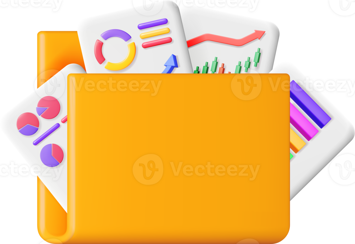 3D File Folder full of Sheet with Pie Diagram png